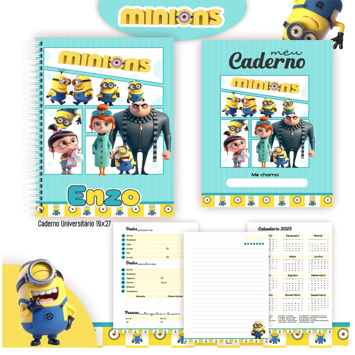 Kit Digital Encadernação Minions - Volta às Aulas  7