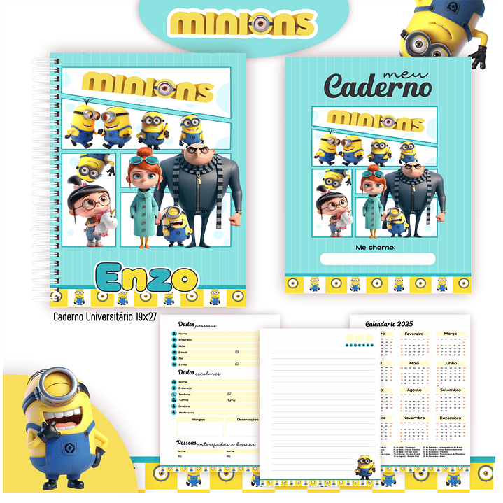 Kit Digital Encadernação Minions - Volta às Aulas  7