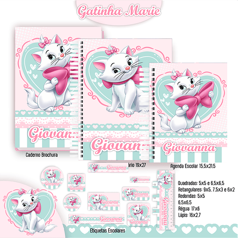 Kit Digital Encadernação Gatinha Marie - Volta às Aulas 