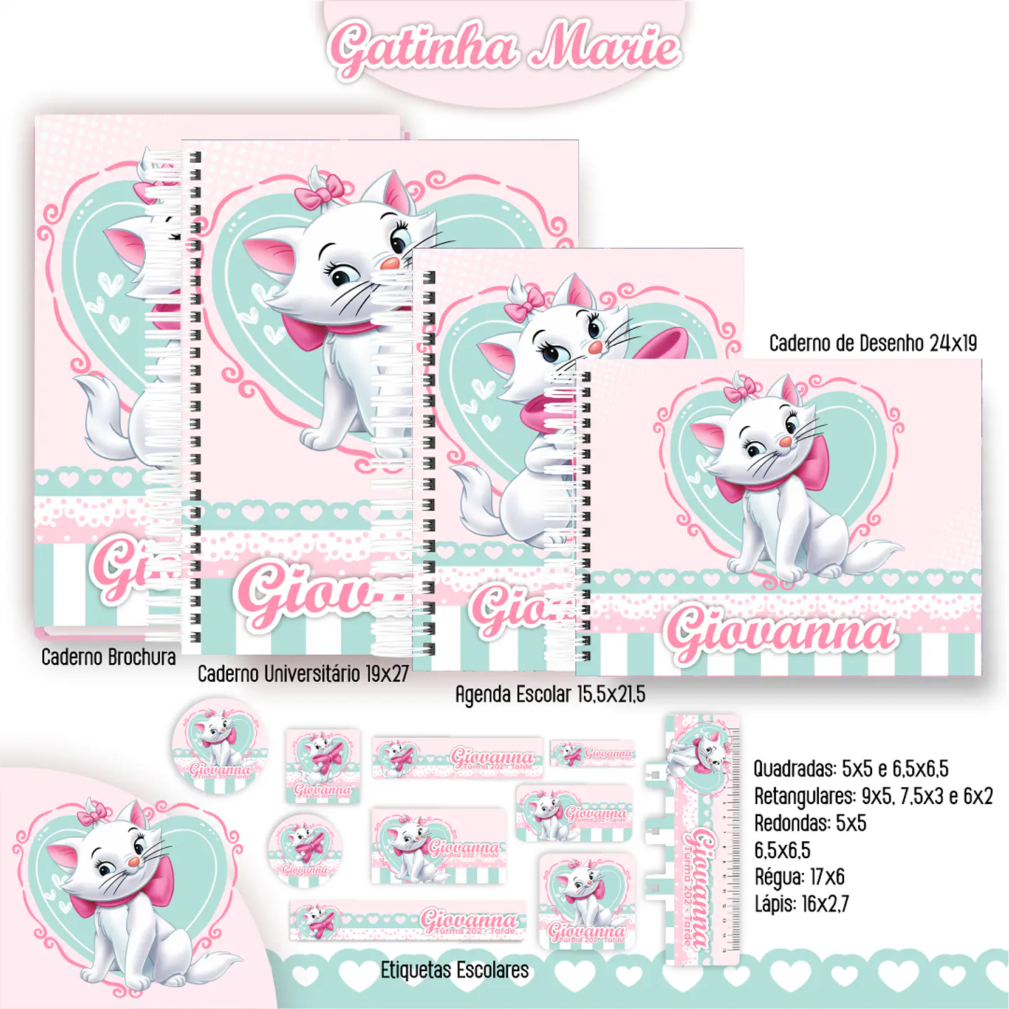 Kit Digital Encadernação Gatinha Marie - Volta às Aulas  2