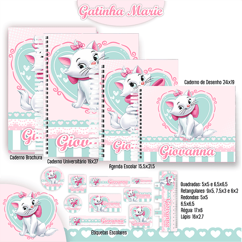 Kit Digital Encadernação Gatinha Marie - Volta às Aulas 