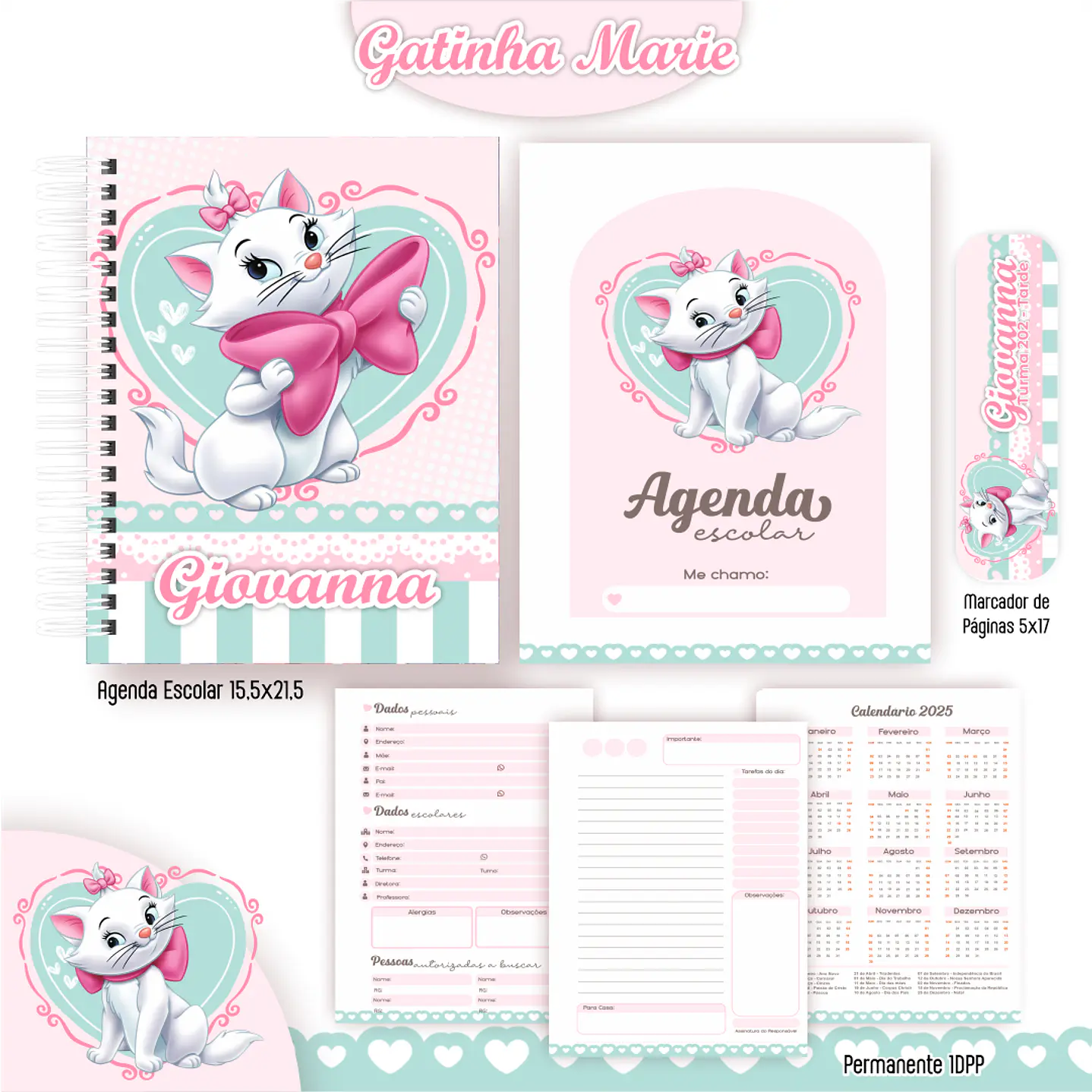 Kit Digital Encadernação Gatinha Marie - Volta às Aulas  3