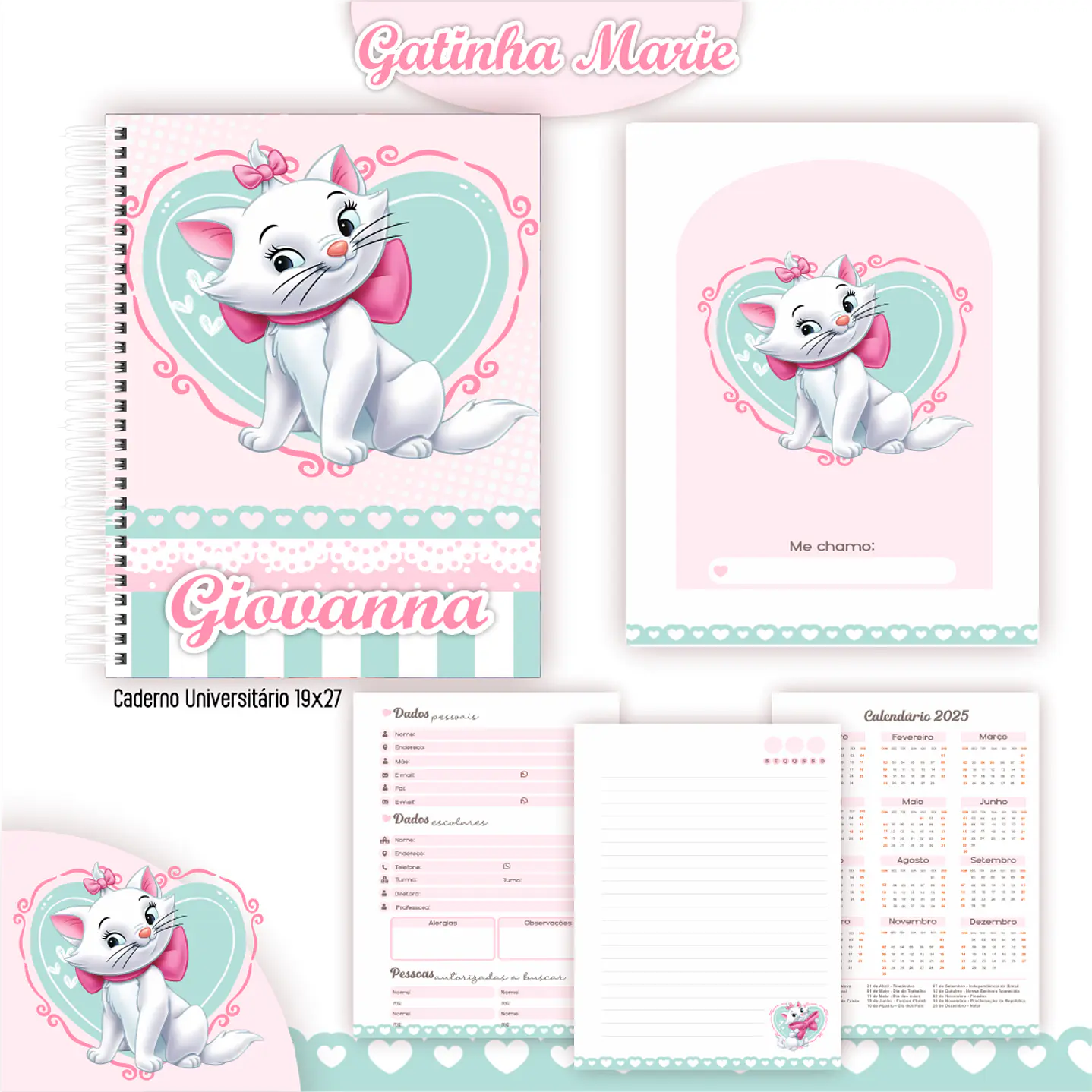 Kit Digital Encadernação Gatinha Marie - Volta às Aulas  4