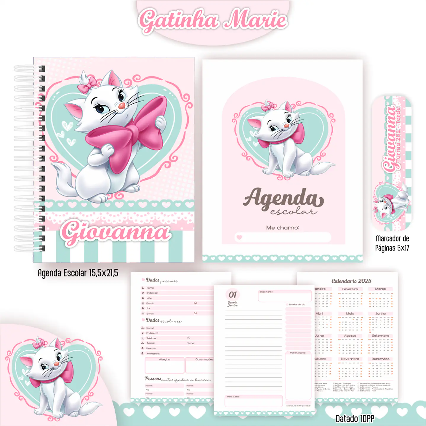 Kit Digital Encadernação Gatinha Marie - Volta às Aulas  6