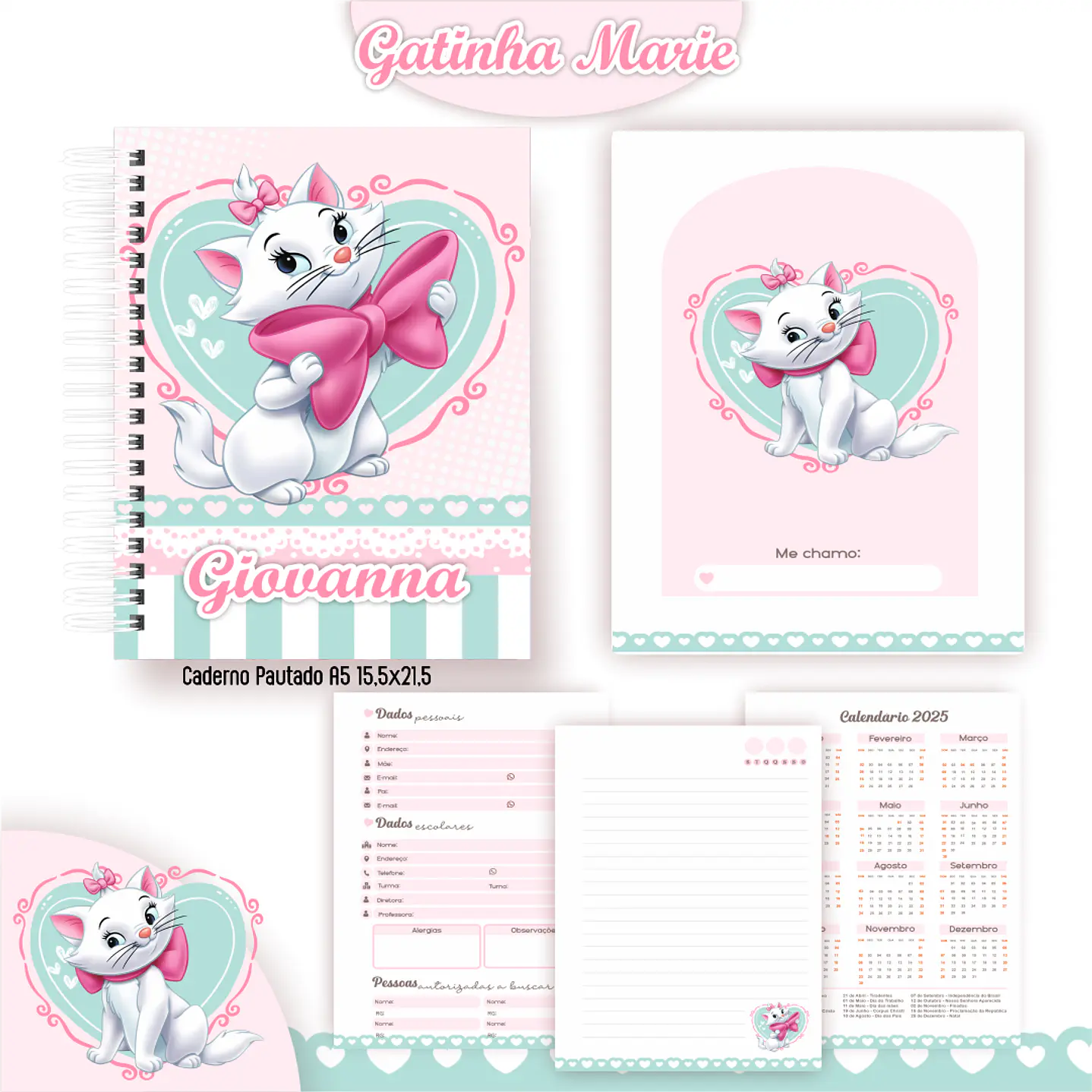 Kit Digital Encadernação Gatinha Marie - Volta às Aulas  7