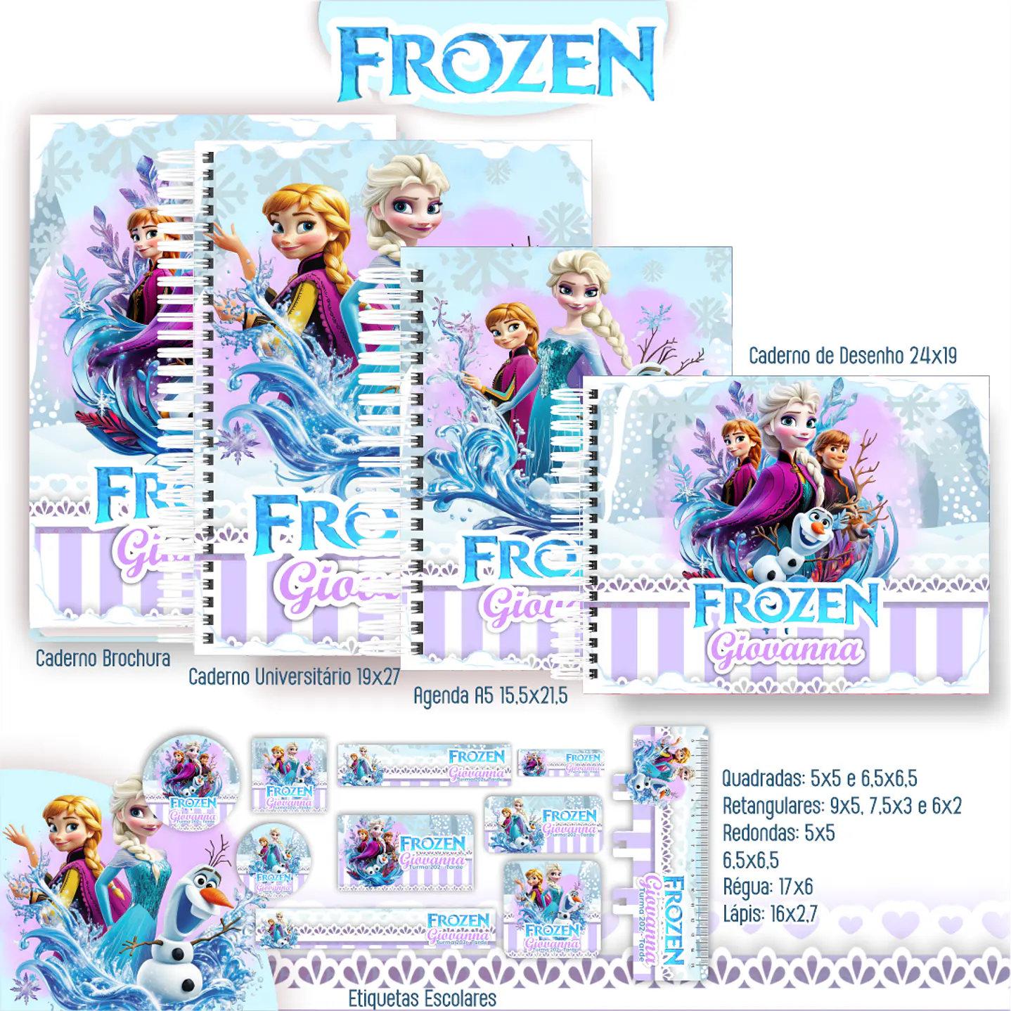 Kit Digital Encadernação Frozen - Volta às Aulas  1
