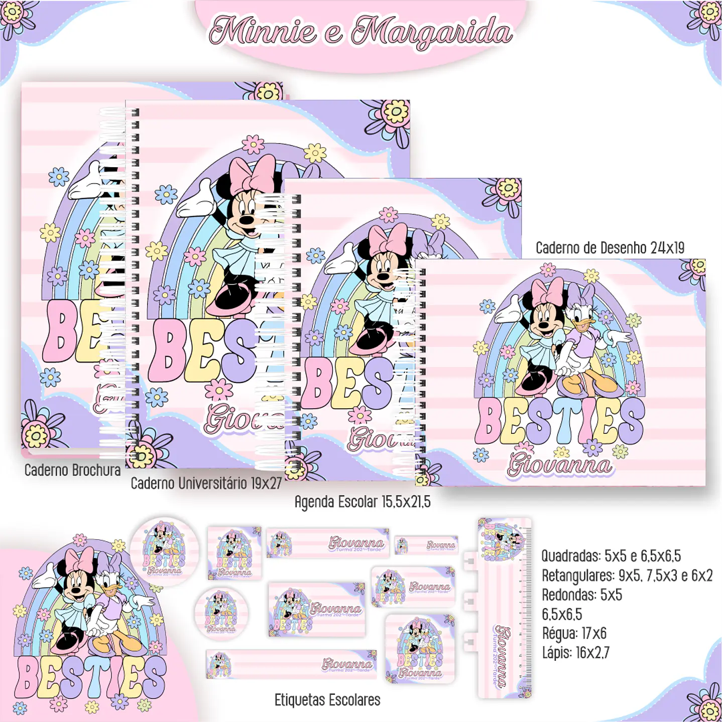 Kit Digital Encadernação Minnie e Margarida - Volta às Aulas  3