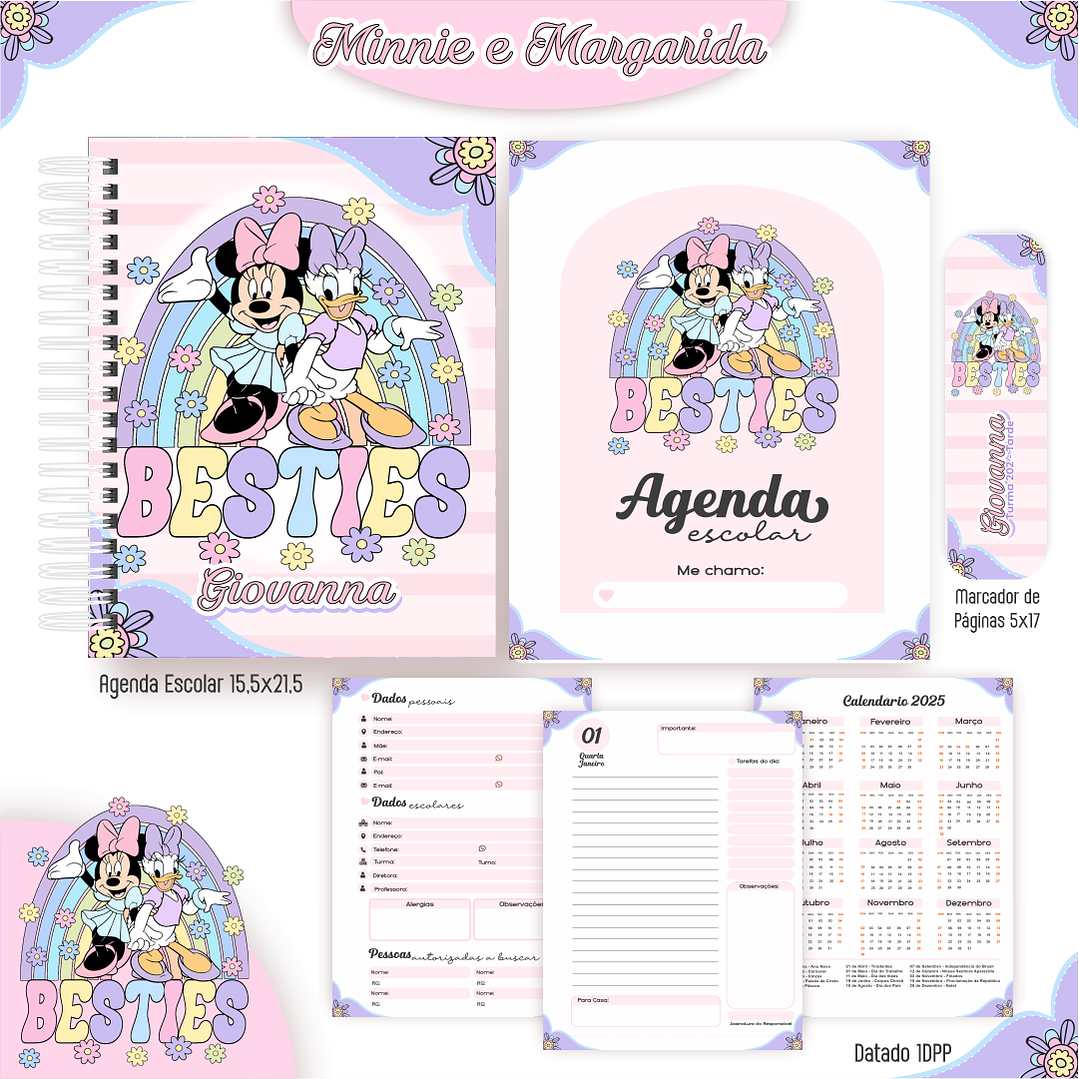 Kit Digital Encadernação Minnie e Margarida - Volta às Aulas  2