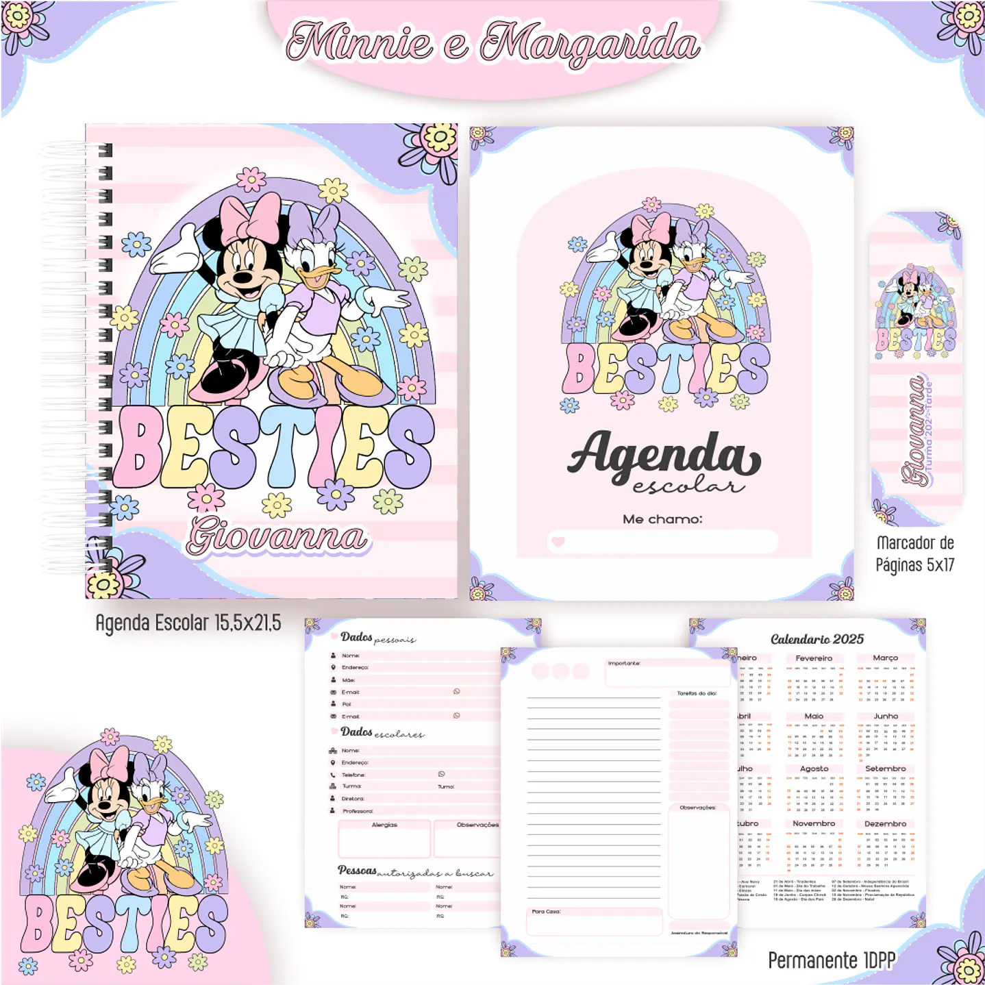 Kit Digital Encadernação Minnie e Margarida - Volta às Aulas  4