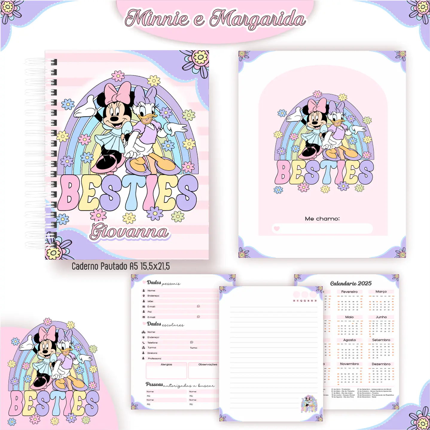 Kit Digital Encadernação Minnie e Margarida - Volta às Aulas  6