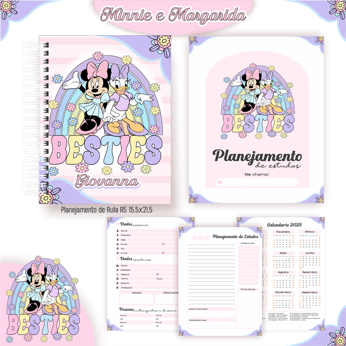 Kit Digital Encadernação Minnie e Margarida - Volta às Aulas  7
