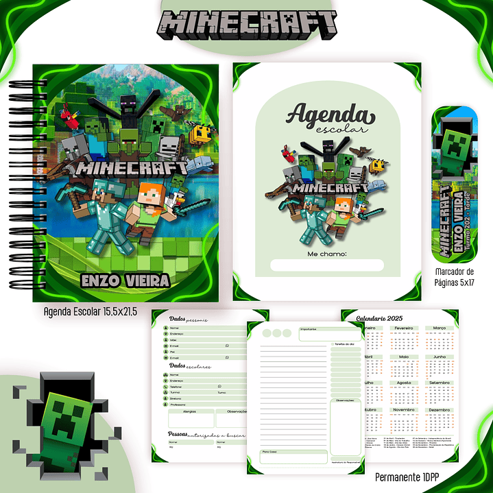 Kit Digital Encadernação Minecraft - Volta às Aulas  1