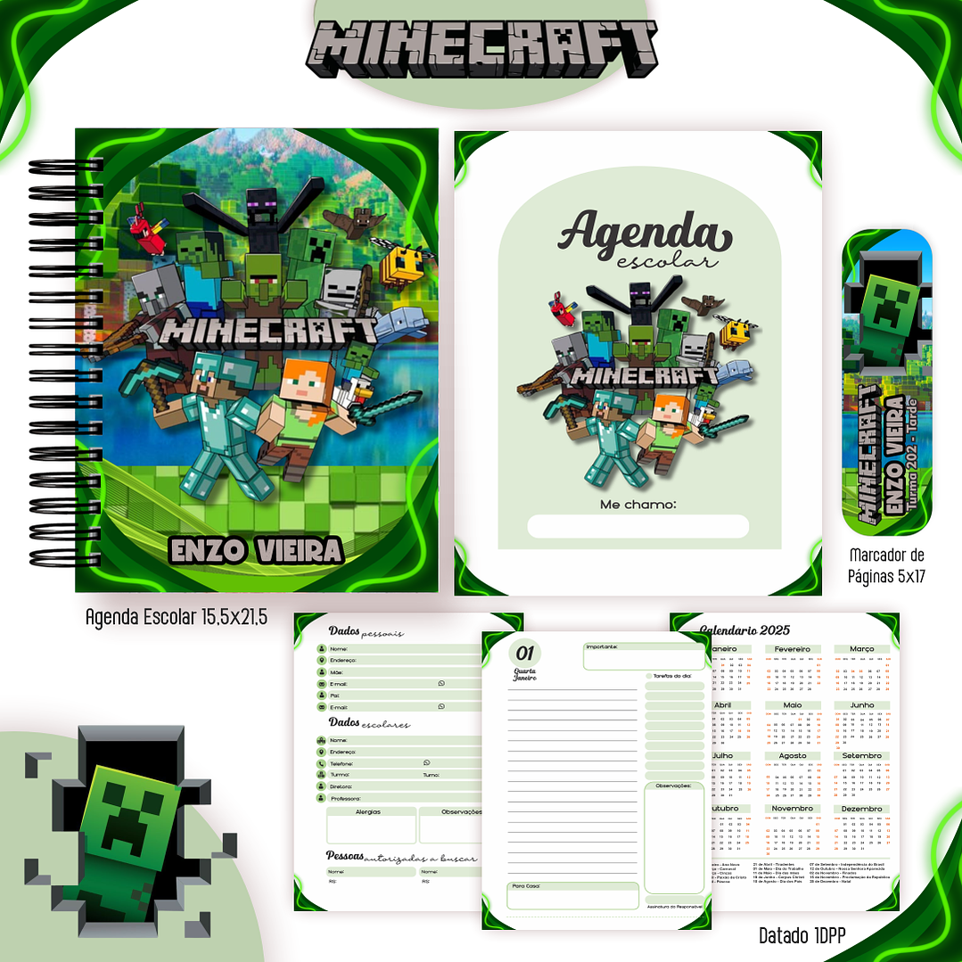 Kit Digital Encadernação Minecraft - Volta às Aulas  2