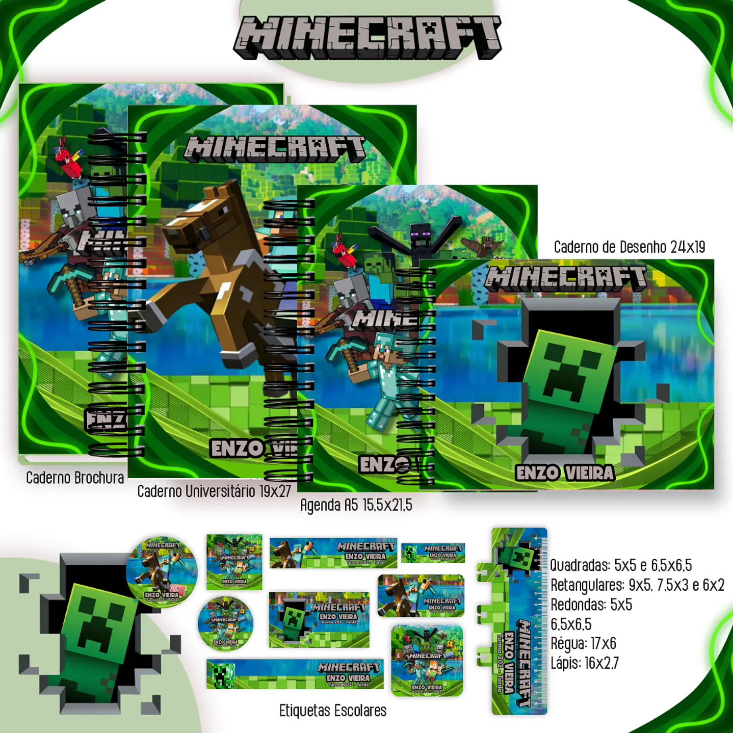 Kit Digital Encadernação Minecraft - Volta às Aulas  3