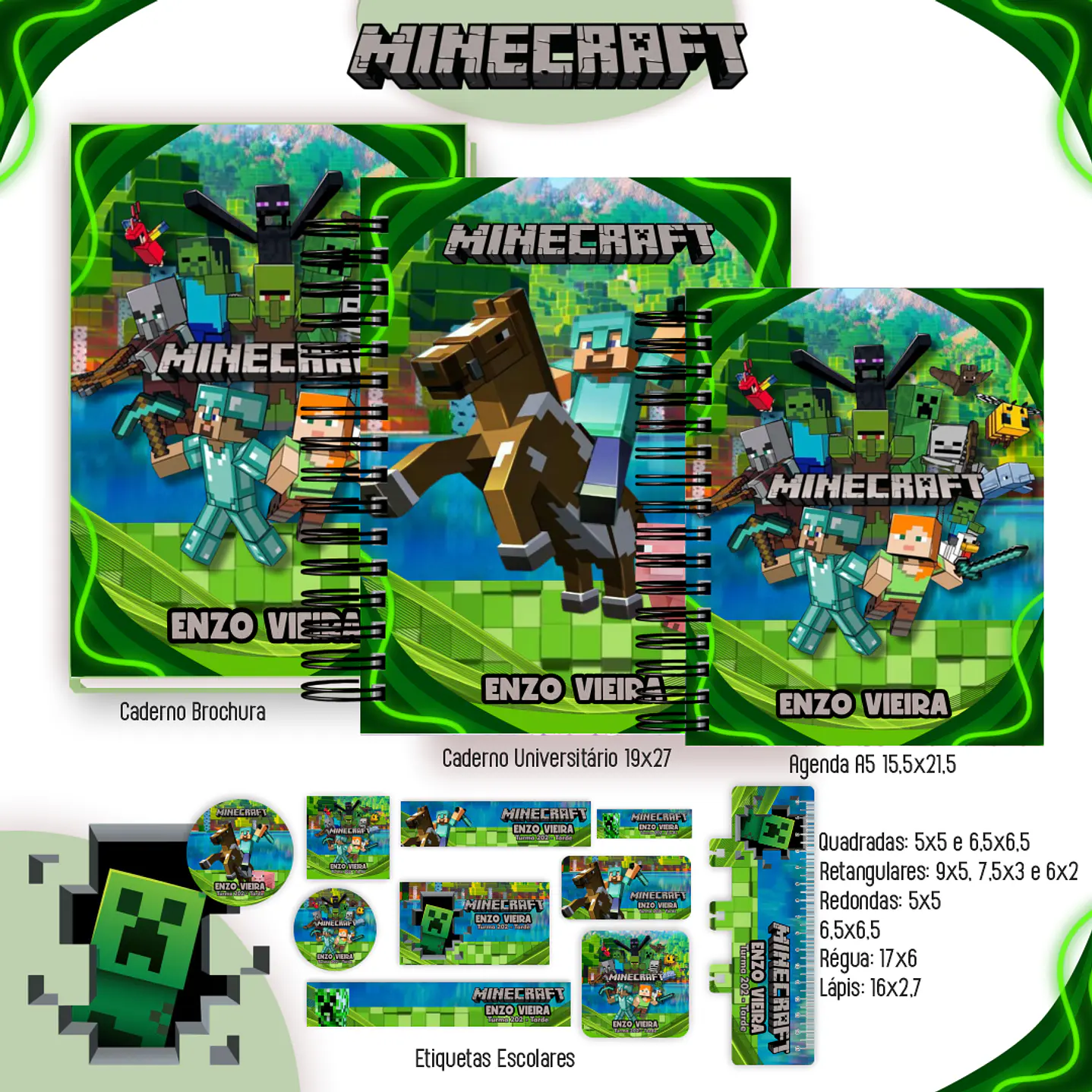 Kit Digital Encadernação Minecraft - Volta às Aulas  4