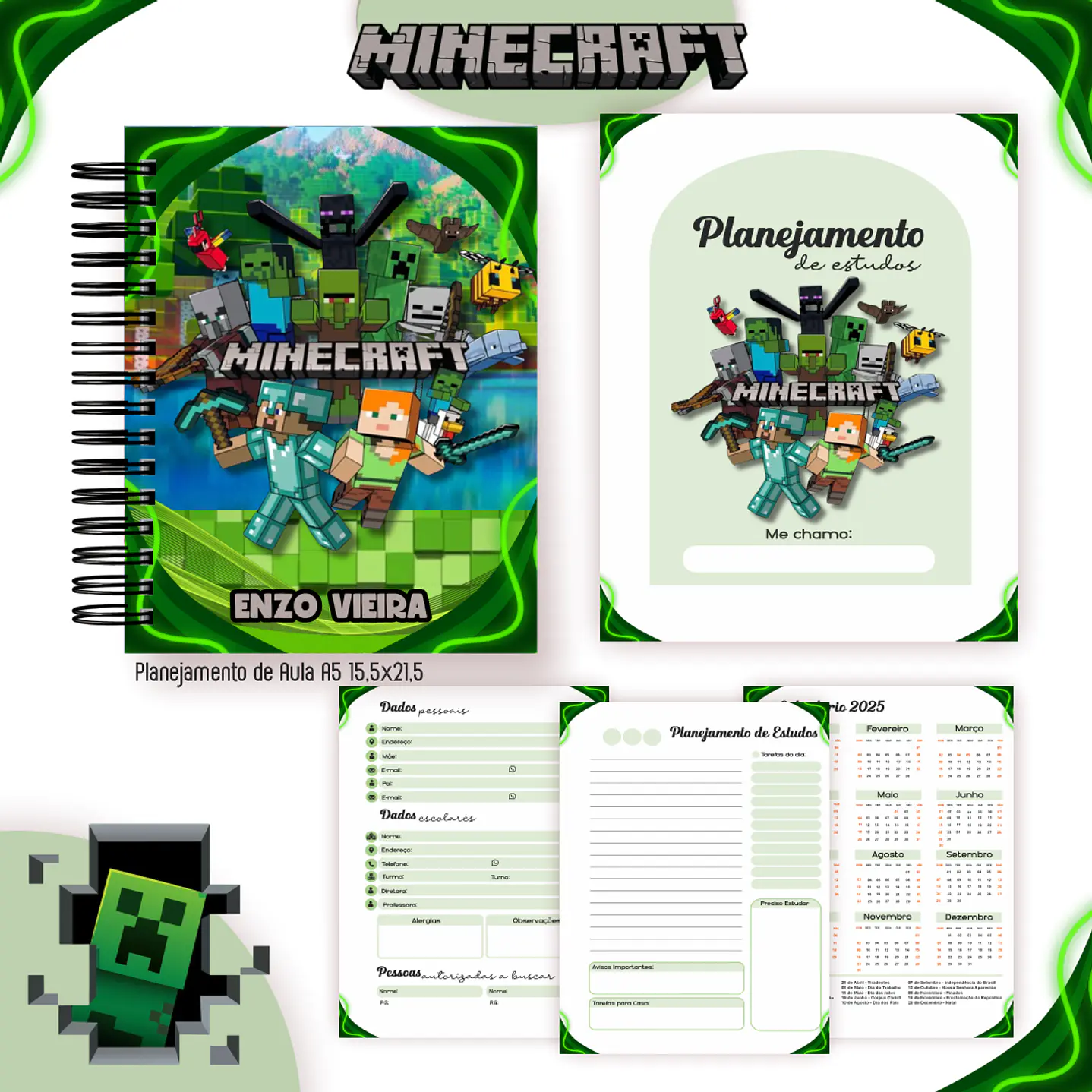 Kit Digital Encadernação Minecraft - Volta às Aulas  5
