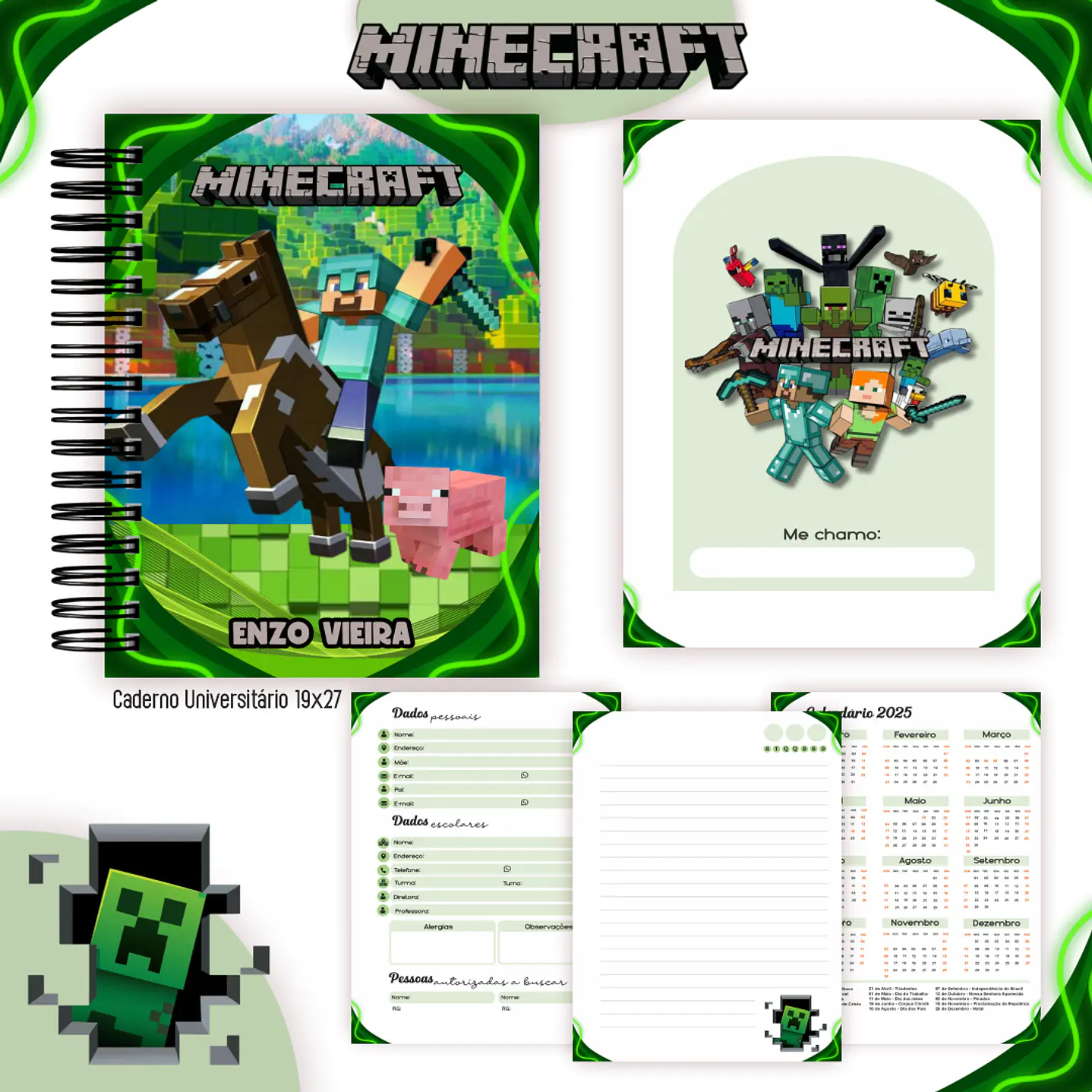 Kit Digital Encadernação Minecraft - Volta às Aulas  6