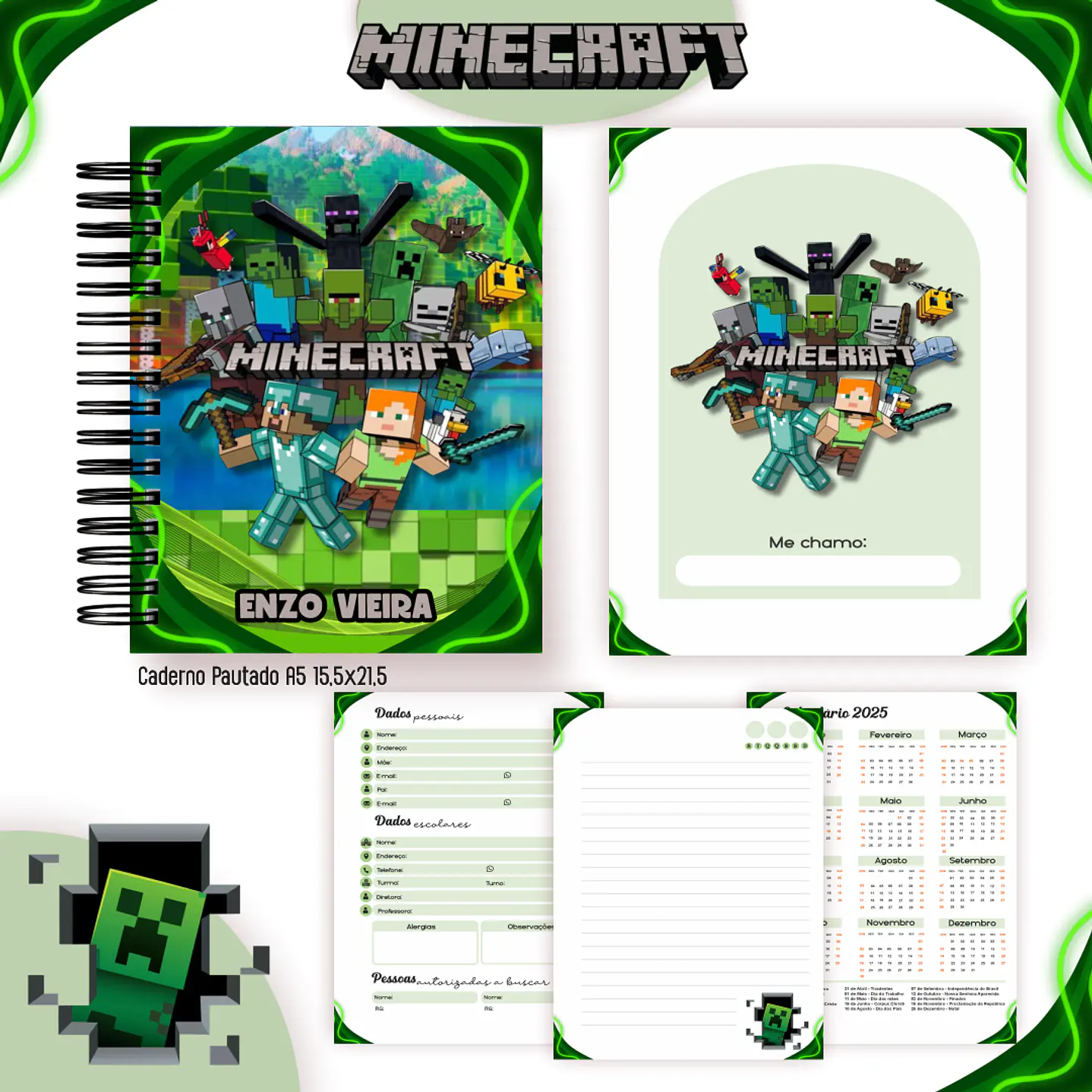 Kit Digital Encadernação Minecraft - Volta às Aulas  7