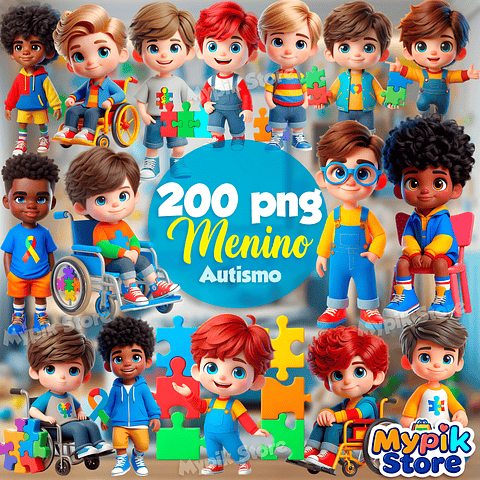 Kit Digital Menino Autismo Imagens PNG