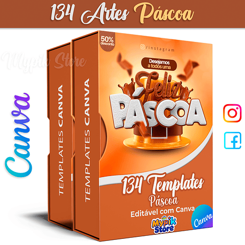 134 Modelos de Artes Páscoa Mídias Socias  - Editáveis no Canva