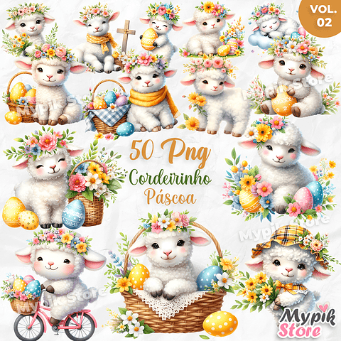 Kit Digital Cordeirinho Páscoa Aquarela Png - Vol 02