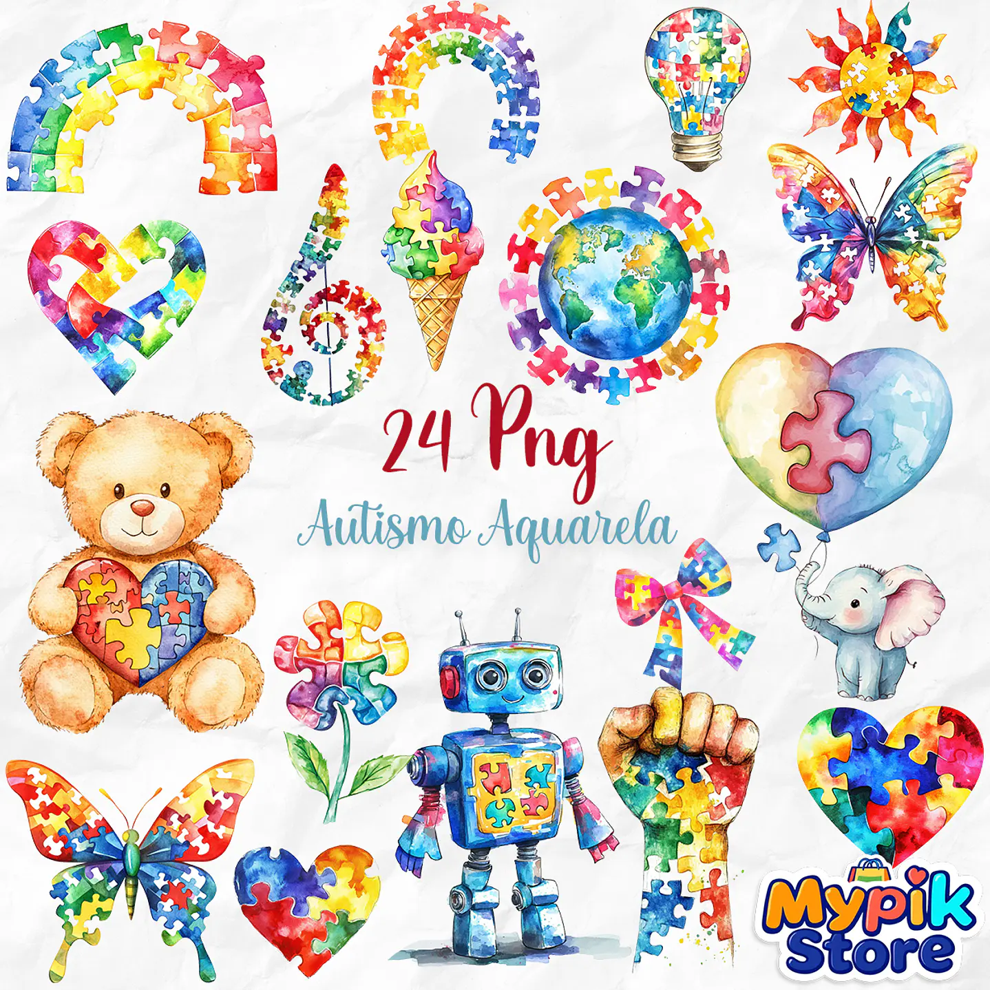 Kit Digital Autismo Aquarela – 24 PNG 1