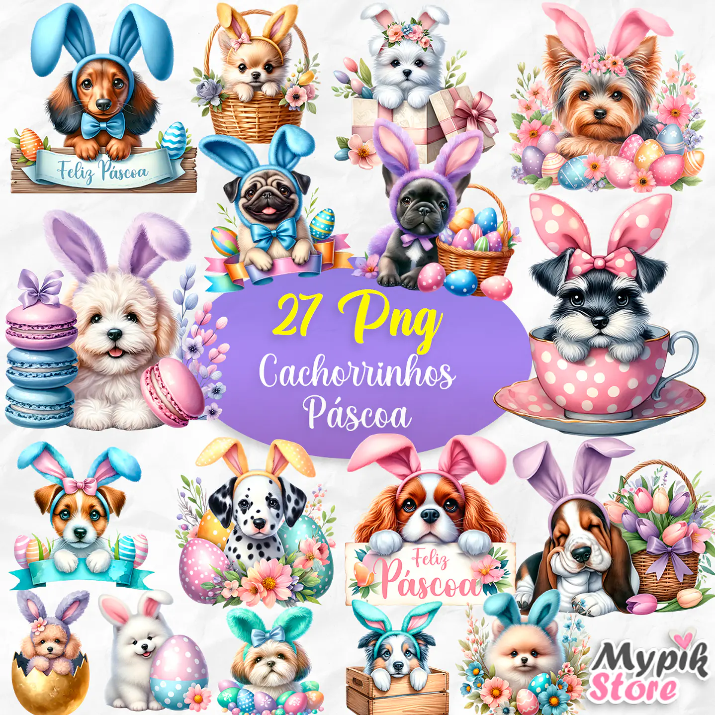 Kit Digital Cachorrinhos Aquarela Páscoa  1
