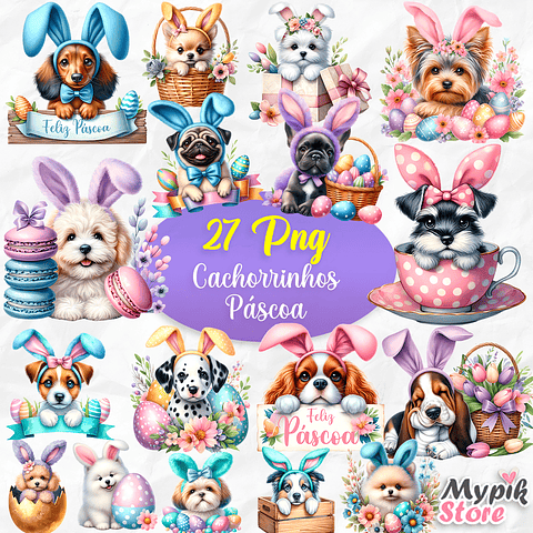 Kit Digital Cachorrinhos Aquarela Páscoa 