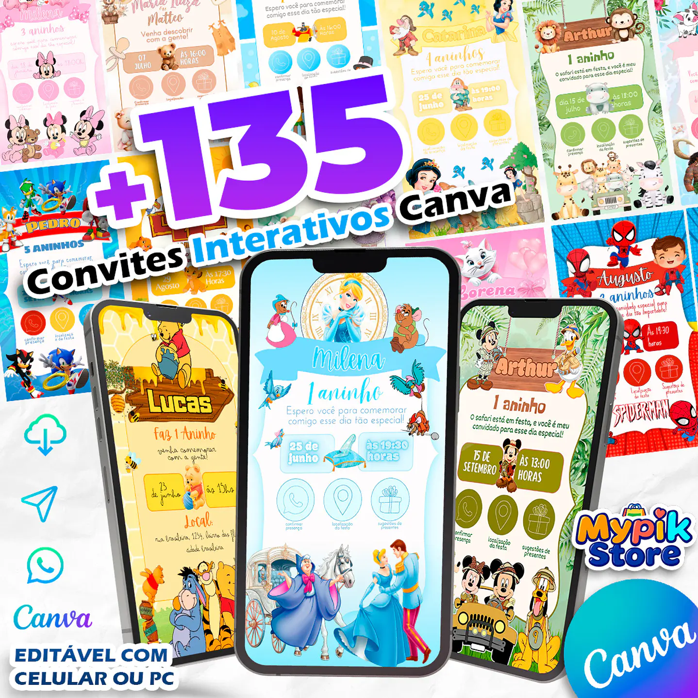 Pack Convites Interativos Digitais - Editável com Canva 1