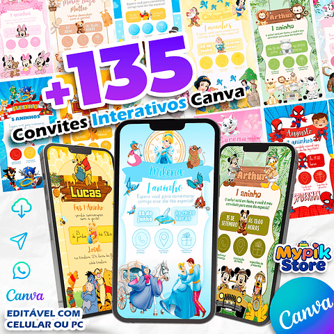 Pack Convites Interativos Digitais - Editável com Canva