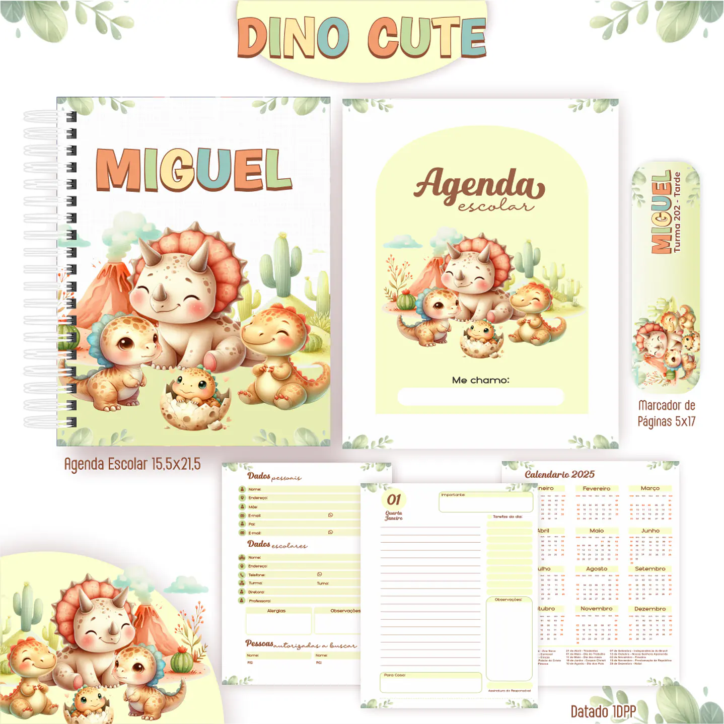 Kit Digital Encadernação Dino Cute - Volta às Aulas  1