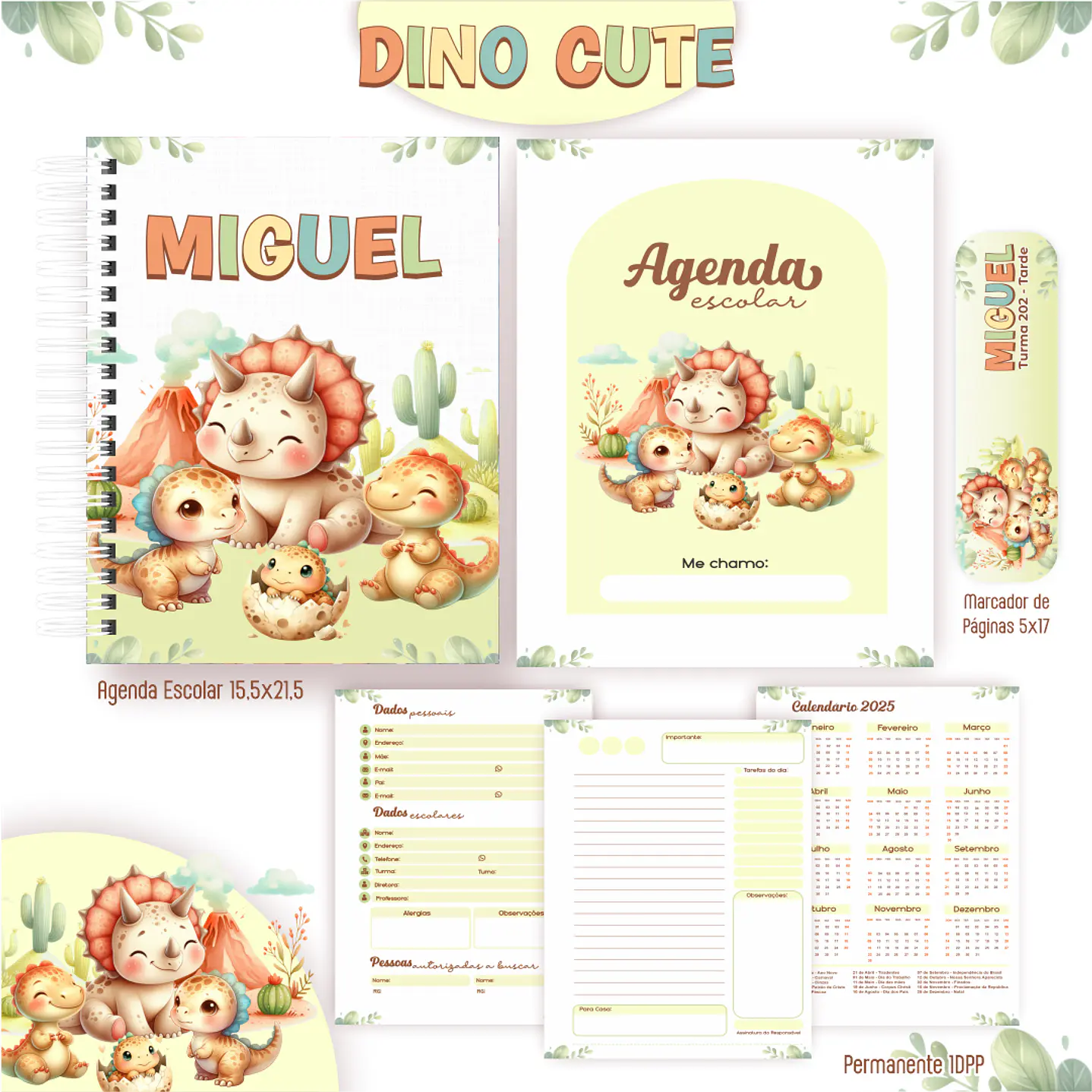 Kit Digital Encadernação Dino Cute - Volta às Aulas  2