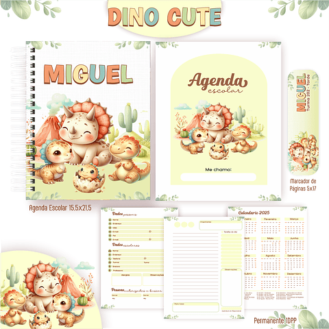 Kit Digital Encadernação Dino Cute - Volta às Aulas 