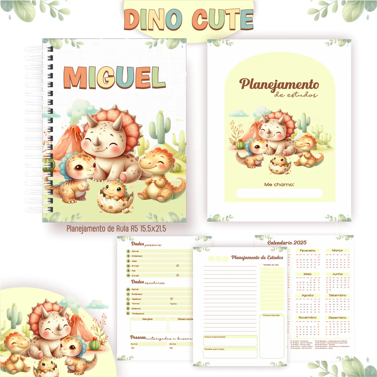 Kit Digital Encadernação Dino Cute - Volta às Aulas  4