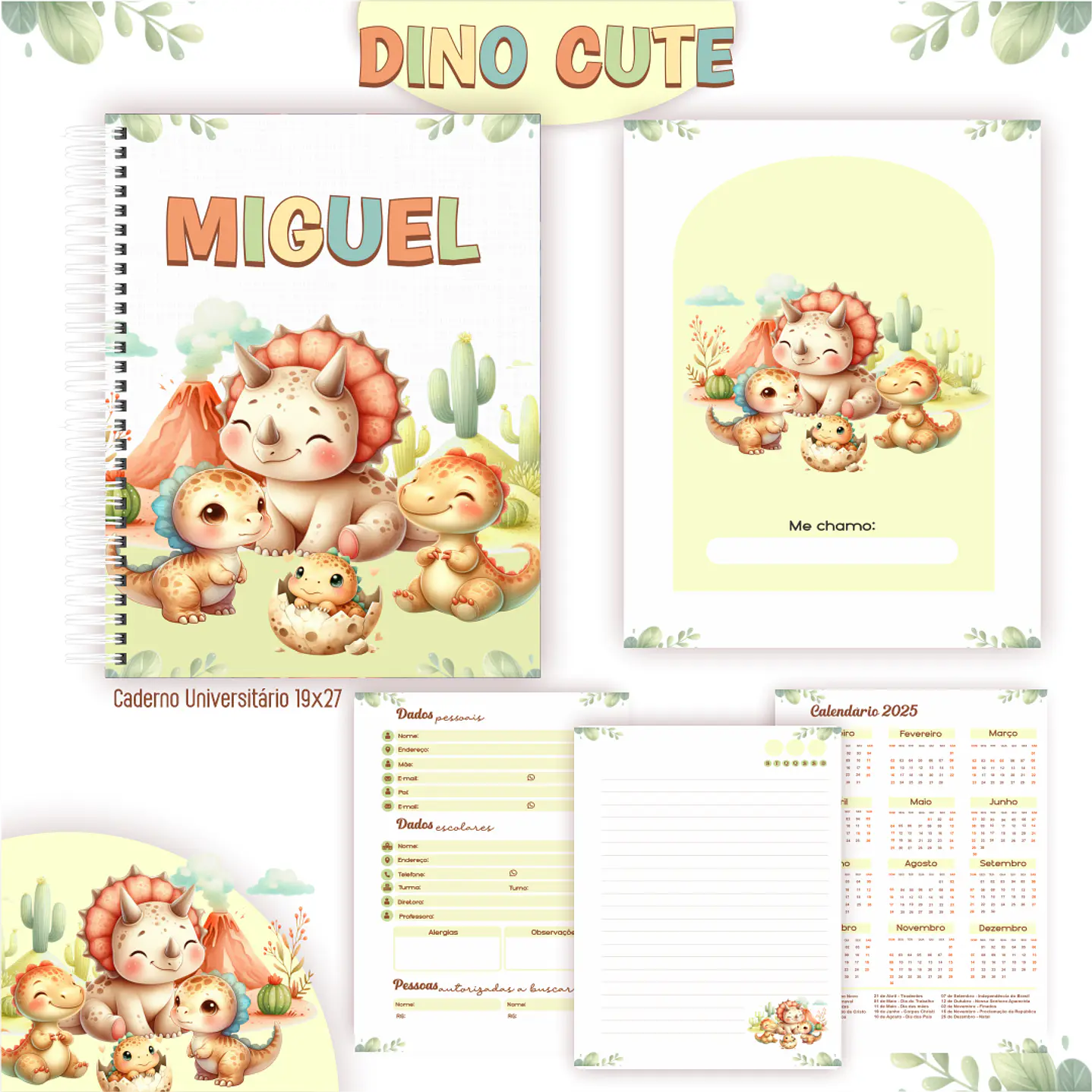 Kit Digital Encadernação Dino Cute - Volta às Aulas  5
