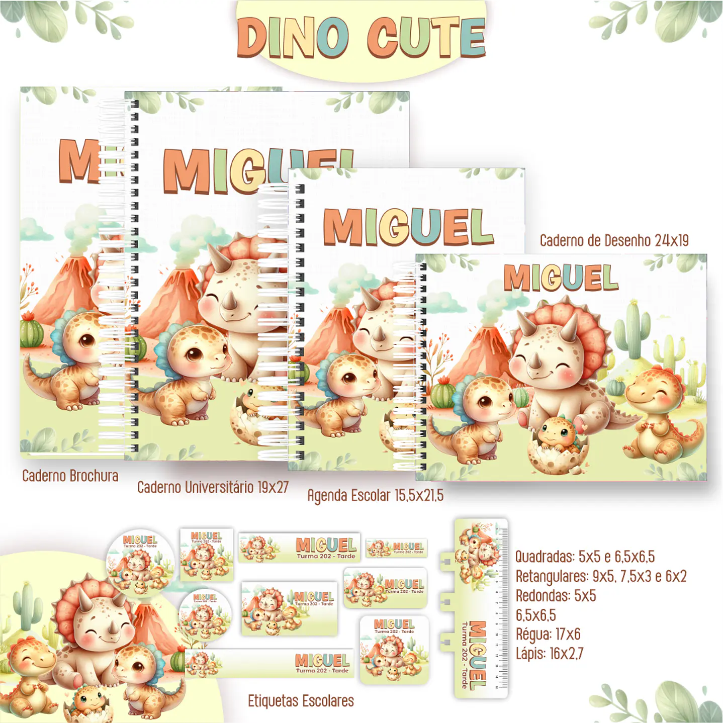 Kit Digital Encadernação Dino Cute - Volta às Aulas  6
