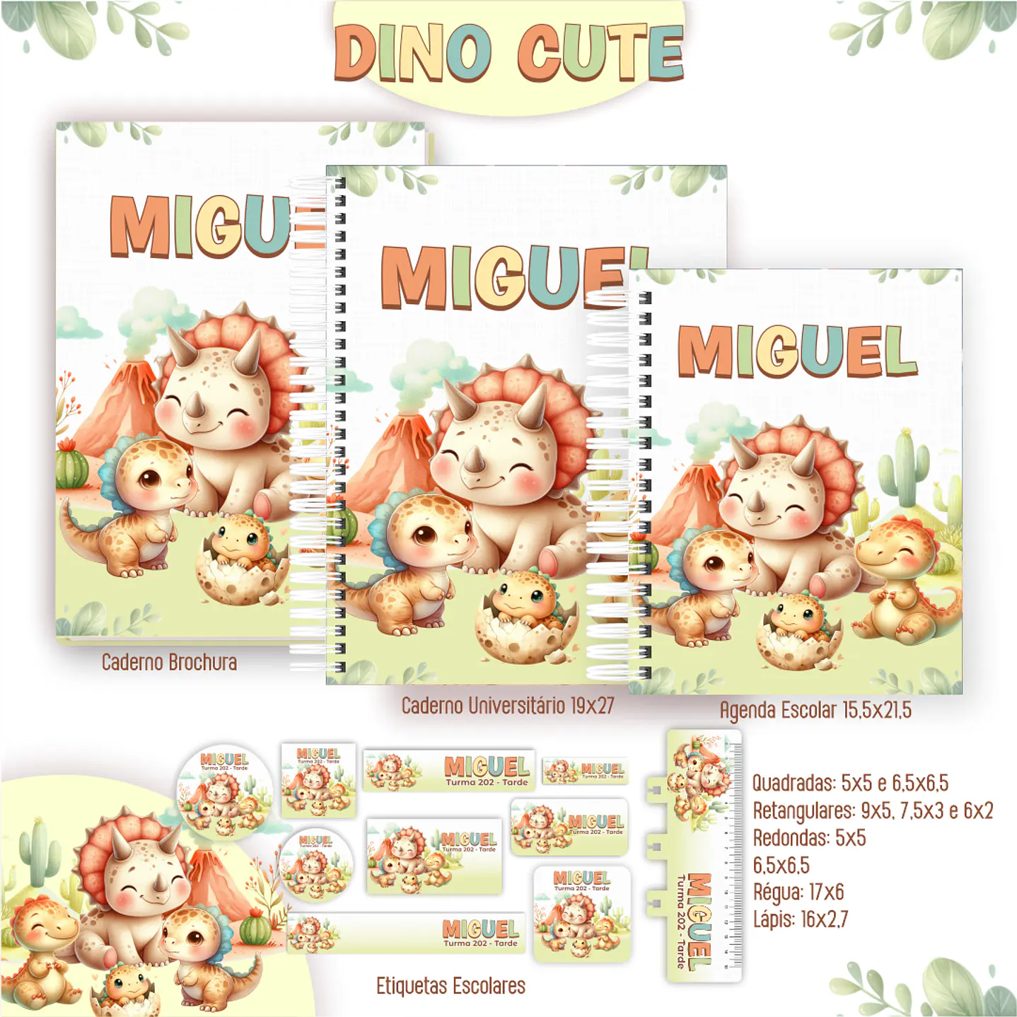 Kit Digital Encadernação Dino Cute - Volta às Aulas  7