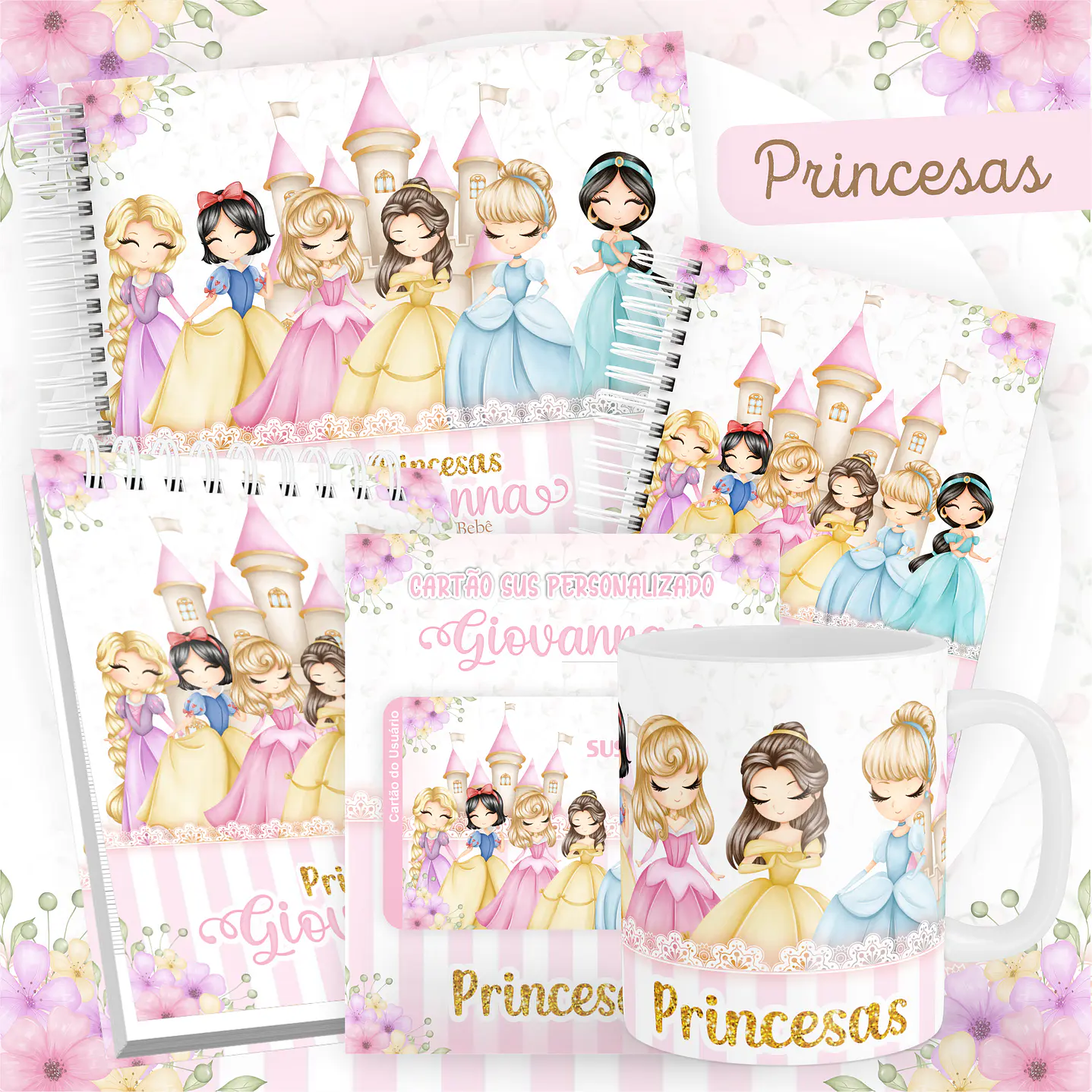 Kit Digital Encadernação Princesas Caderneta e Livro do bebê 1