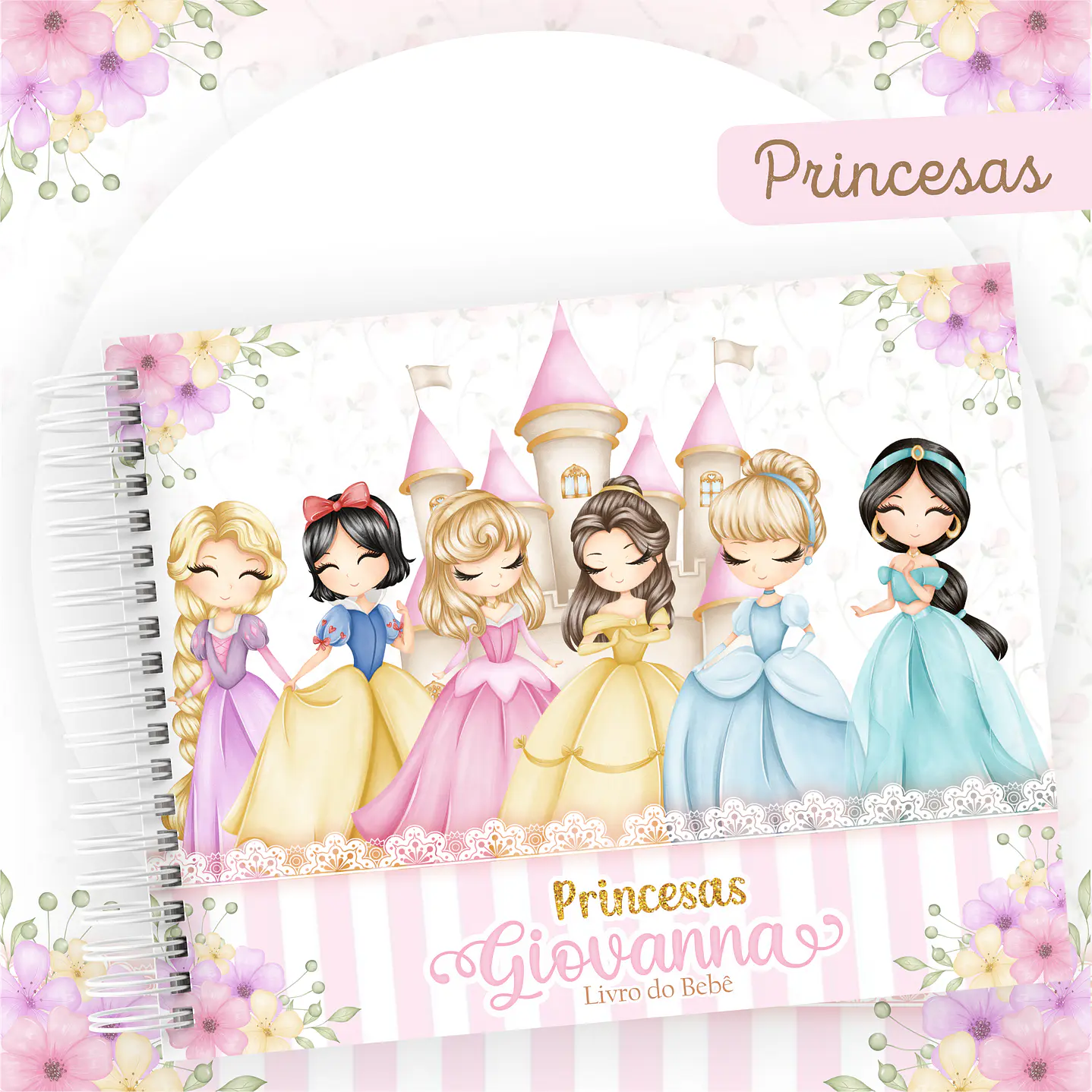 Kit Digital Encadernação Princesas Caderneta e Livro do bebê 2