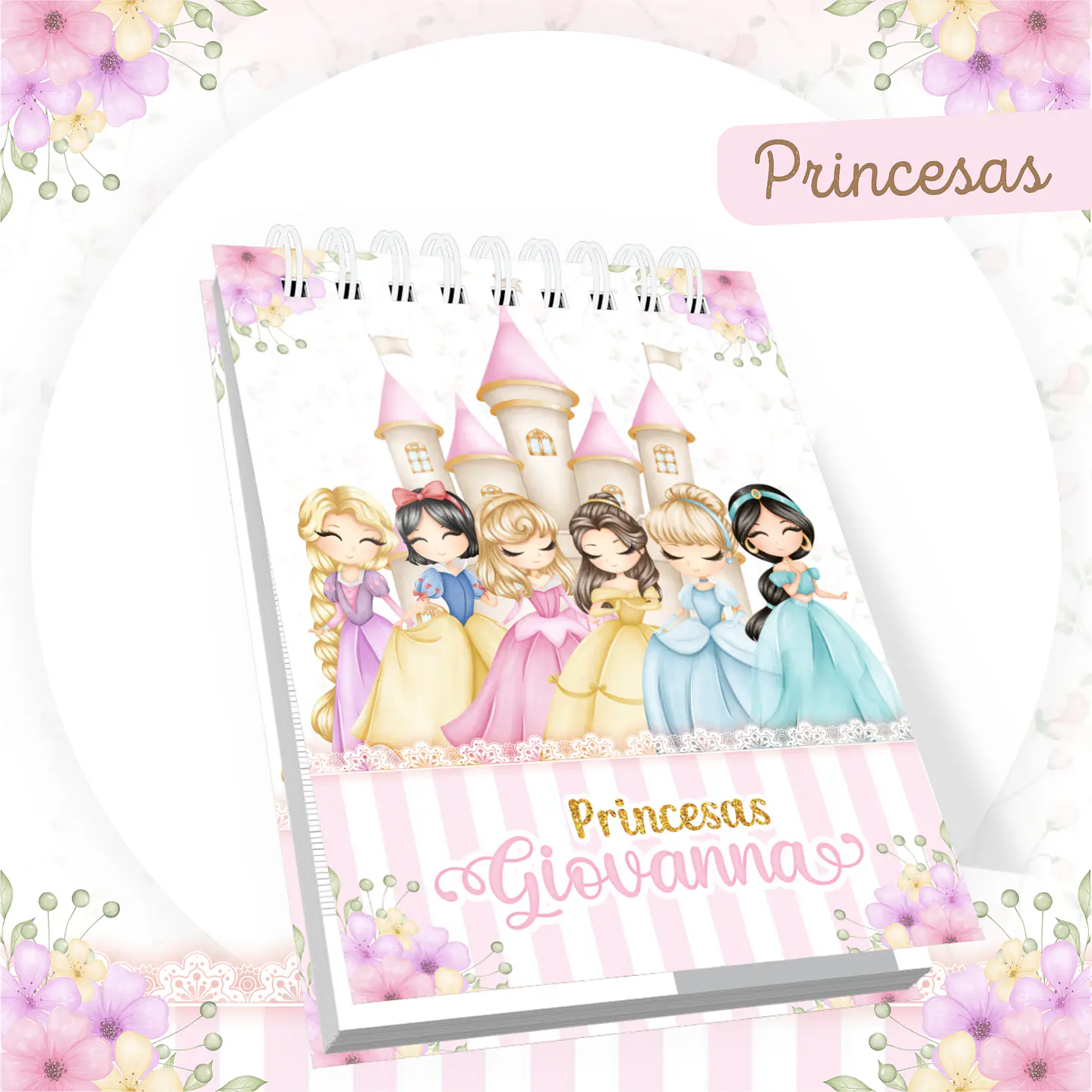 Kit Digital Encadernação Princesas Caderneta e Livro do bebê 3