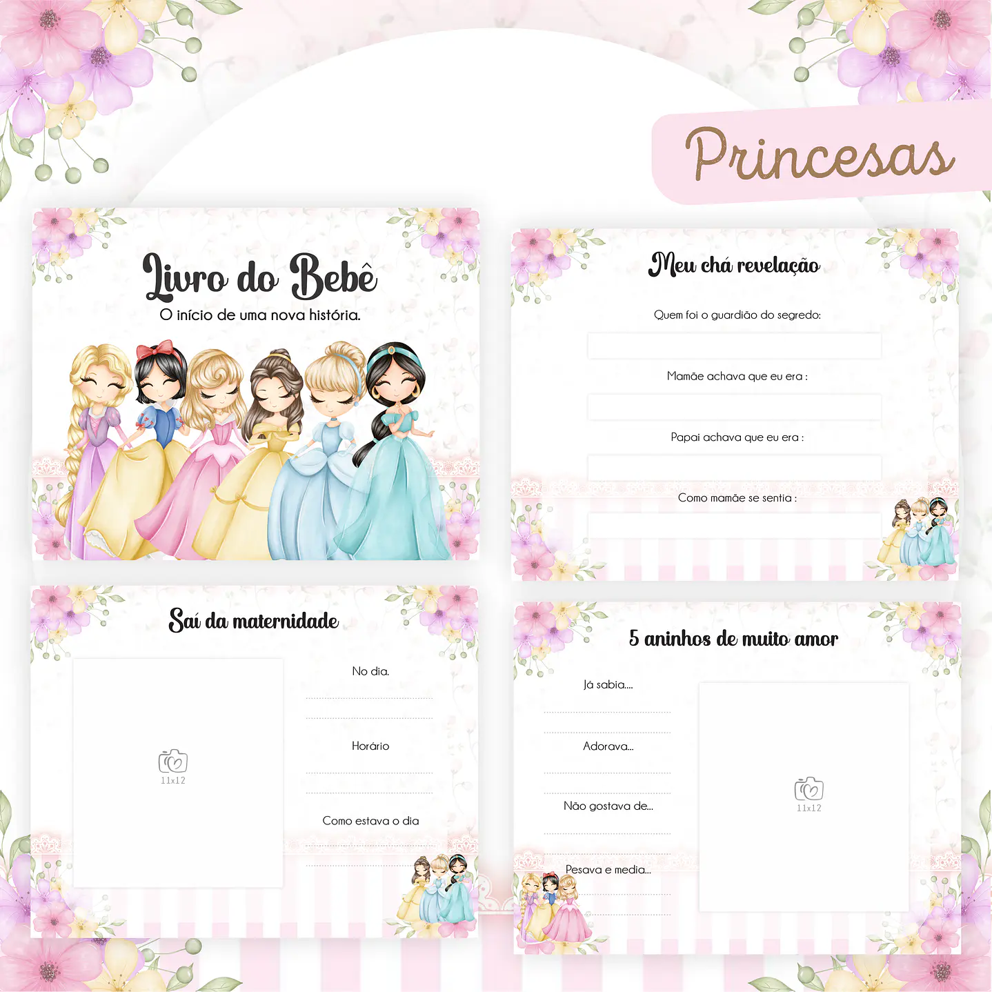 Kit Digital Encadernação Princesas Caderneta e Livro do bebê 7