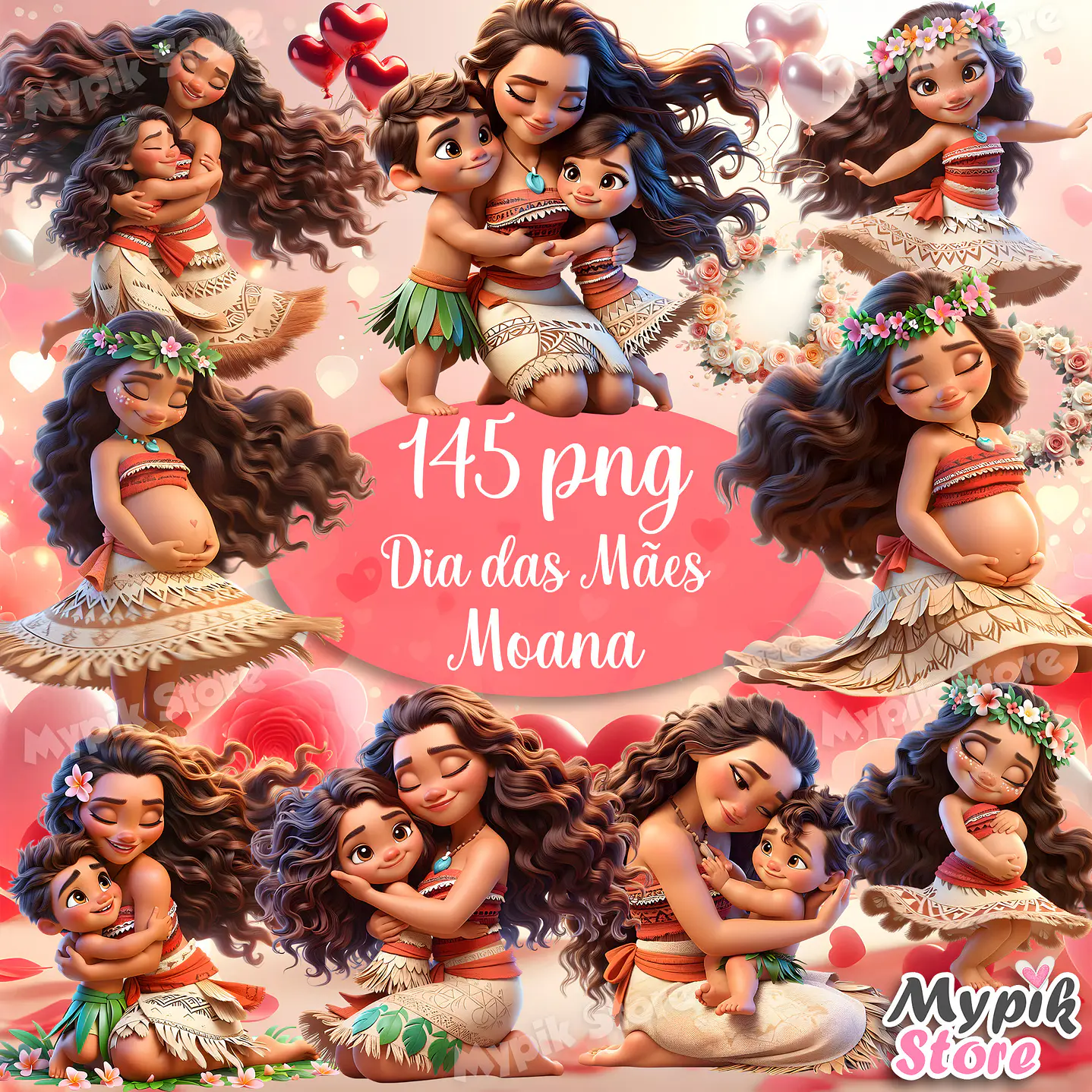 Kit Digital Moana Dia das Mães – PNG e Fundos  1