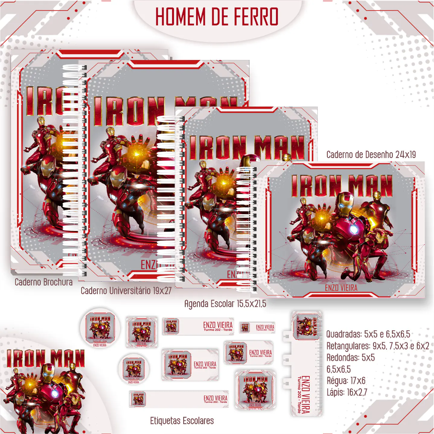 Kit Digital Encadernação Homem de Ferro - Volta às Aulas Completo 1