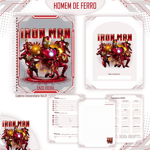 Kit Digital Encadernação Homem de Ferro - Volta às Aulas Completo