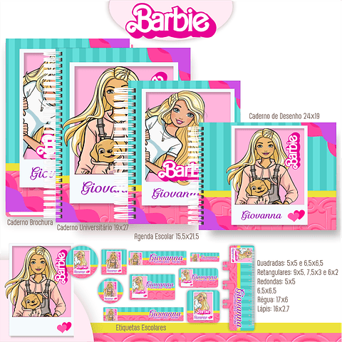 Kit Digital Encadernação Barbie - Volta às Aulas Completo