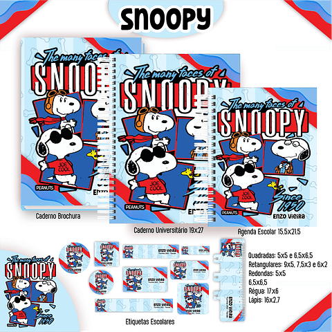 Kit Digital Encadernação Snoopy - Volta às Aulas Completo