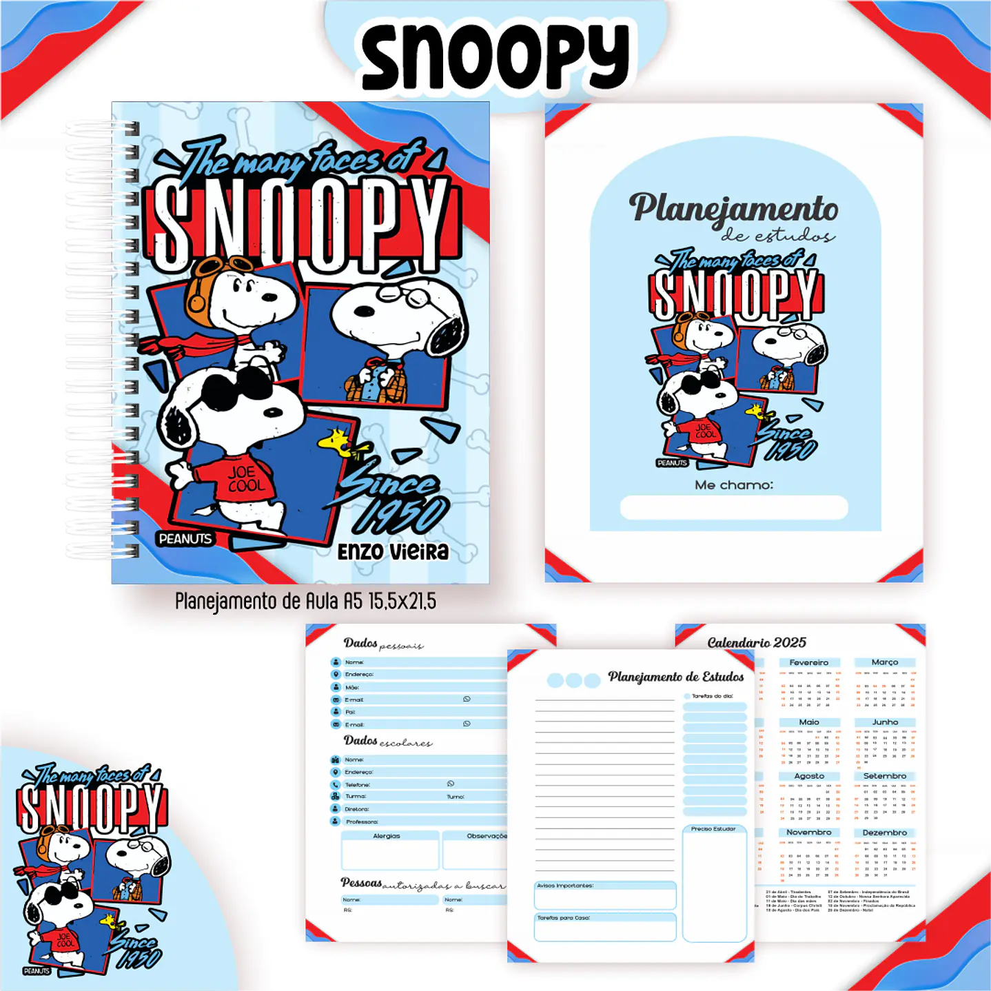Kit Digital Encadernação Snoopy - Volta às Aulas Completo 7