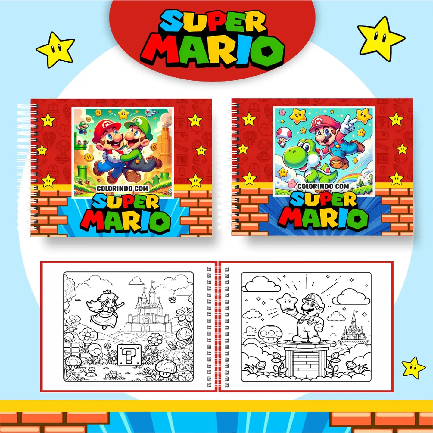 Livro para Colorir Super Mario em PDF - Arquivo Digital para Imprimir 1