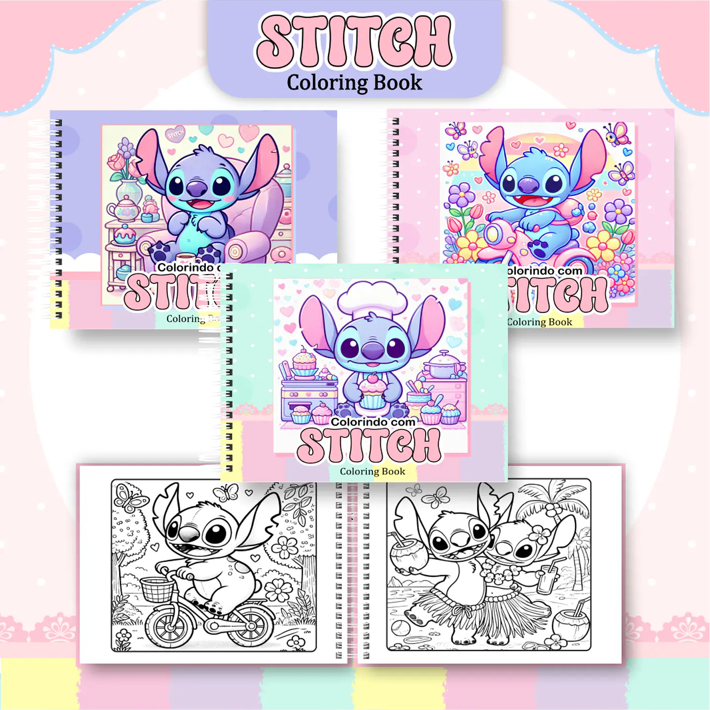 Livro para Colorir Stitch Menina em PDF - Arquivo Digital  1