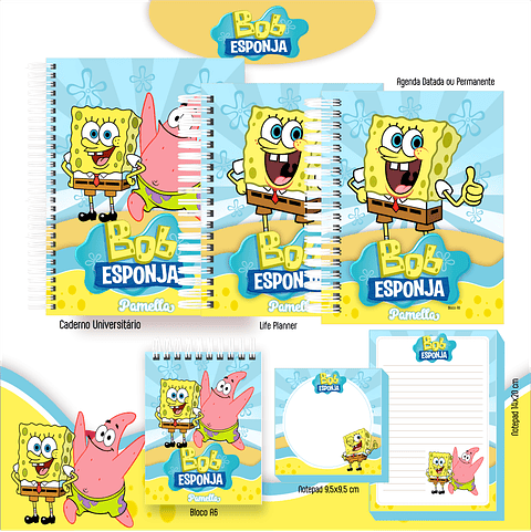 Kit Digital Encadernação Bob Esponja - Volta às Aulas